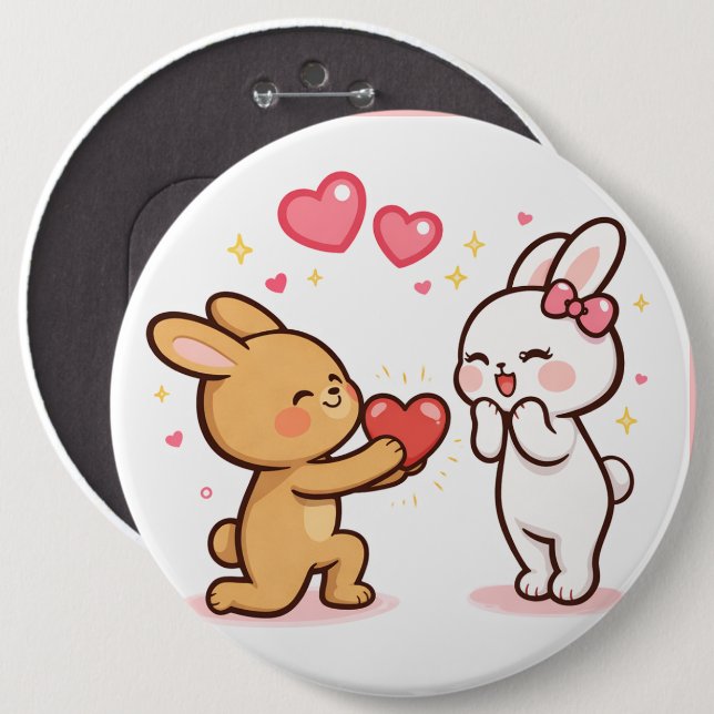 Badge Rond 15,2 Cm Bunny Love Heart Gift Cute Cartoon Design (Devant & derrière)