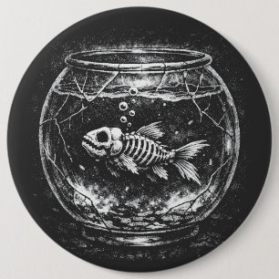 Badge Rond 15,2 Cm "Ça va super" - Poisson rouge squelettique par Bur