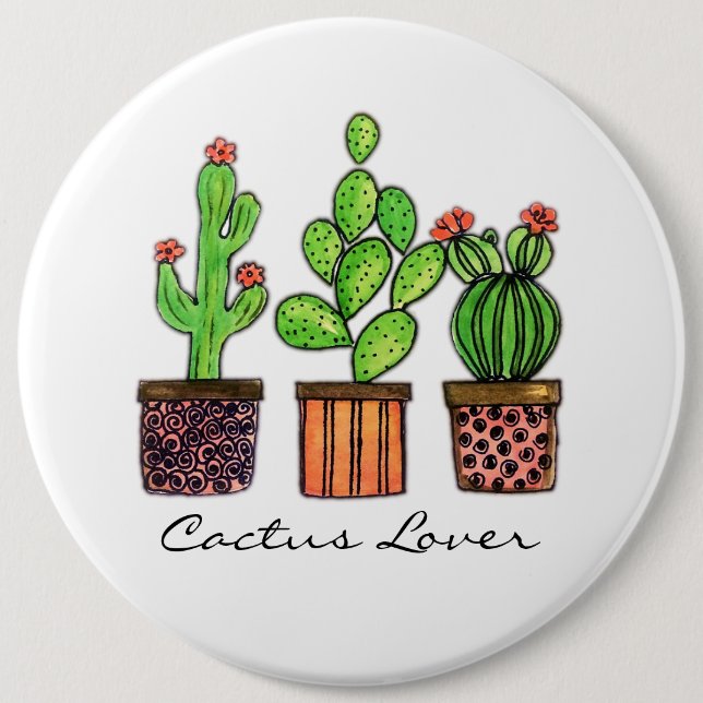 Badge Rond 15,2 Cm Cactus mignon d'aquarelle dans des pots (Devant)