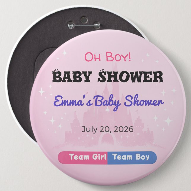 Badge Rond 15,2 Cm Cadeau Baby Shower | Équipe Fille | Équipe Garçon  (Devant & derrière)