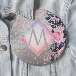 Badge Rond 15,2 Cm Cadeau de jeunes mariés en argent et or rose Navy