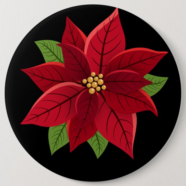 Badge Rond 15,2 Cm Cadeau de Noël Poinsettia (Devant)