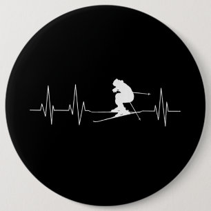 Badge Rond 15,2 Cm Cadeau De Ski HeartBeat Pour Les Skieurs