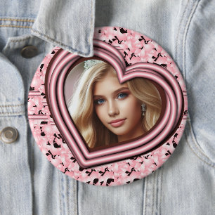 Badge Rond 15,2 Cm Cadre Coeur rose Design Pinback personnalisé Photo
