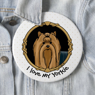 Badge Rond 15,2 Cm Cadre Fraichissant Yorkshire Terrier Yorkie Portra