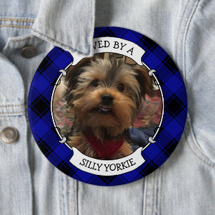 Badge Rond 15,2 Cm Cadre photo personnalisé Classic Bleu et Noir Plai