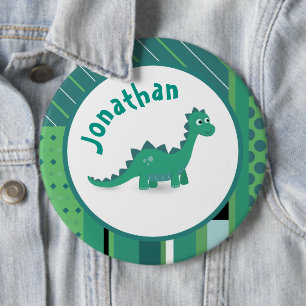 Badge Rond 15,2 Cm Cadre rond en vert/bleu avec dinosaure mignon