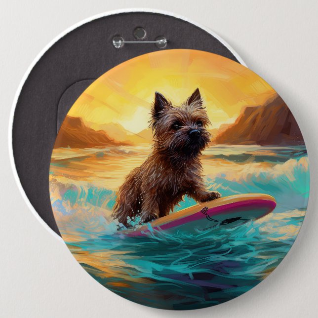 Badge Rond 15,2 Cm Cairn Terrier Plage Surf Peinture (Devant & derrière)