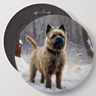 Badge Rond 15,2 Cm Cairn Terrier Qu'Il Neige Noël