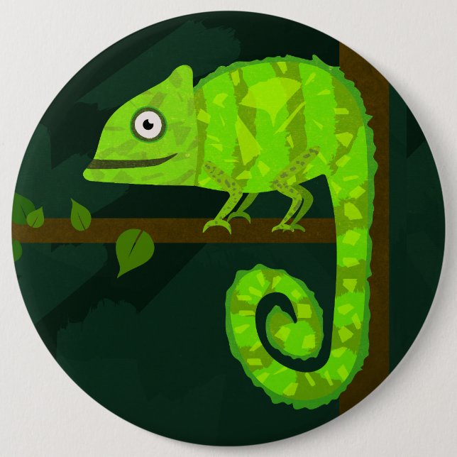Badge Rond 15,2 Cm Caméléon mignon vert (Devant)