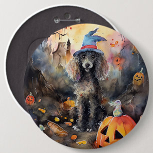 Badge Rond 15,2 Cm Caniche D'Halloween Avec Peur Citrouille