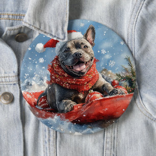 Badge Rond 15,2 Cm Canne Corso Dog in Sledge Let It Neige Noël