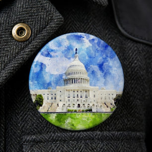 Badge Rond 15,2 Cm Capitole des États-Unis à Washington DC Aquarelle
