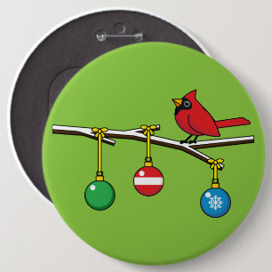 Badge Rond 15,2 Cm Cardinal Rouge à Noël Branche nu