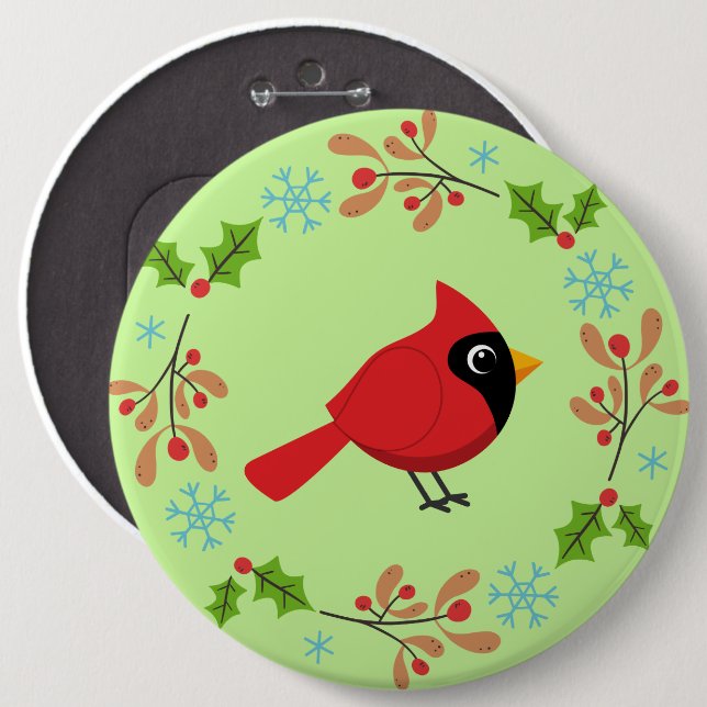 Badge Rond 15,2 Cm Cardinal Rouge Cardinal Cardinal aux Fleurs (Devant & derrière)