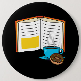 Badge Rond 15,2 Cm Caricature de café et de beignets