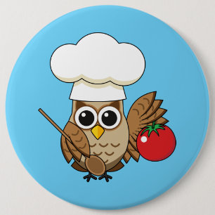 Badge Rond 15,2 Cm Caricature de Chouette à Cuisine mignonne