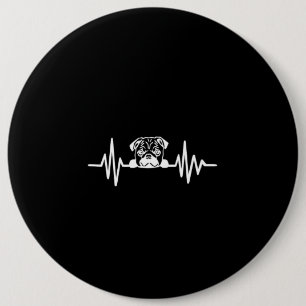 Badge Rond 15,2 Cm Carlin Chien Heartbeat   Face de Carlin mignonne