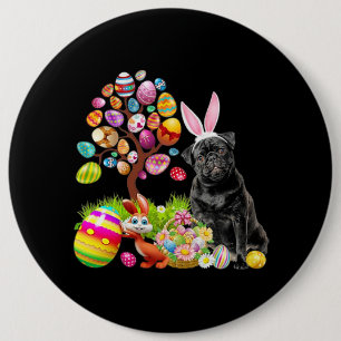 Badge Rond 15,2 Cm CARLIN NOIR Jour de Pâques Oeufs Chiens Lapin Pâqu