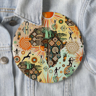 Badge Rond 15,2 Cm Carte d'Afrique Éléments Tribaux Décoratifs Motif