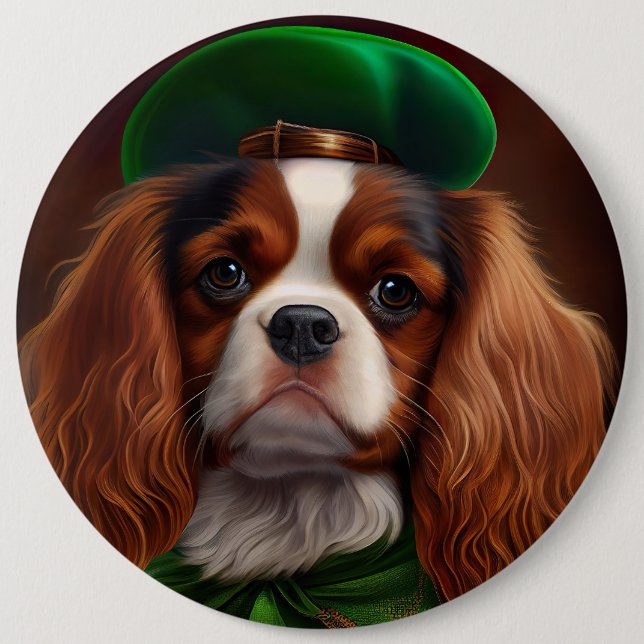 Badge Rond 15,2 Cm Cavalier King Charles Spaniel à la Saint-Patrick (Devant)
