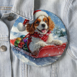 Badge Rond 15,2 Cm Cavalier King Charles Spaniel Chariot de Noël