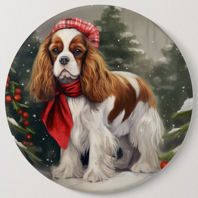Badge Rond 15,2 Cm Cavalier King Charles Spaniel Chien Noël (Devant)
