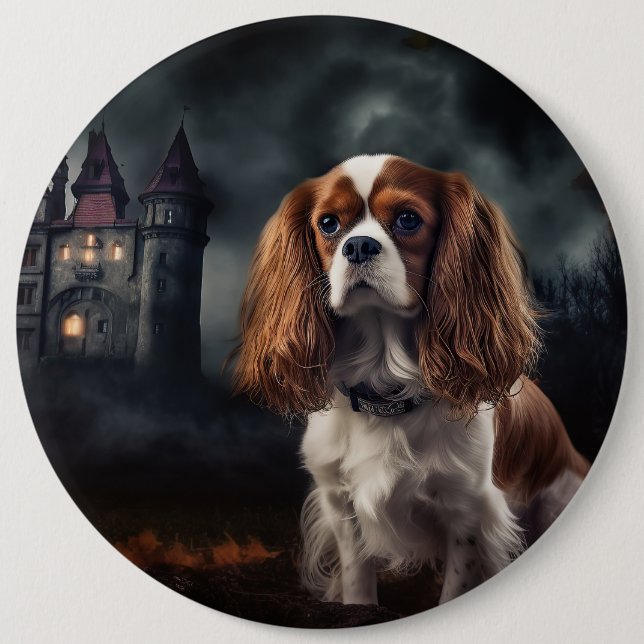 Badge Rond 15,2 Cm Cavalier King Charles Spaniel Halloween Épouvantab (Devant)