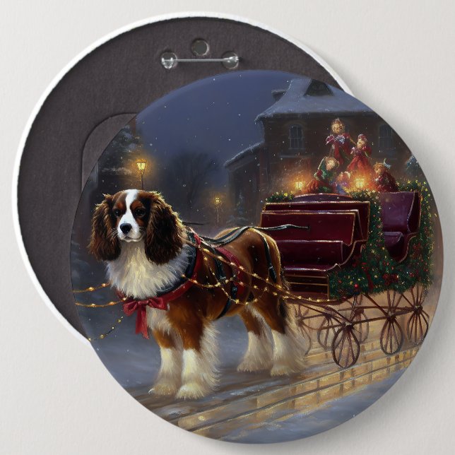 Badge Rond 15,2 Cm Cavalier King Charles Spaniel Noël Fête (Devant & derrière)