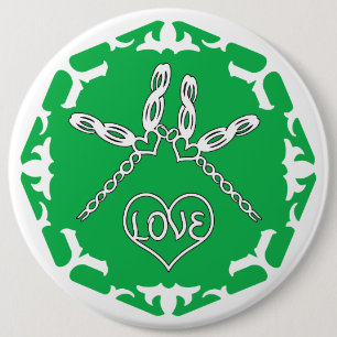 Badge Rond 15,2 Cm Chakra du Cœur Vert Dragonflies "Amour" Fond Blanc
