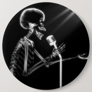 BADGE ROND 15,2 CM CHANT SQUELETTIQUE DE RAYON X SUR RÉTRO MIC - B&W