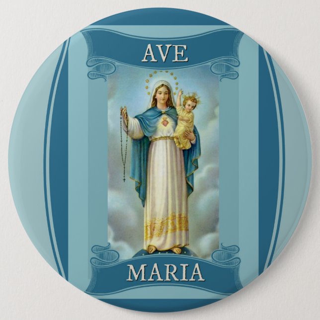 Badge Rond 15,2 Cm Chapelet d'ENFANT de VIERGE MARIE d'avenue MARIA (Devant)
