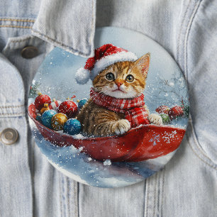 Badge Rond 15,2 Cm Chat Abyssin dans un traîneau Laissez tomber la ne