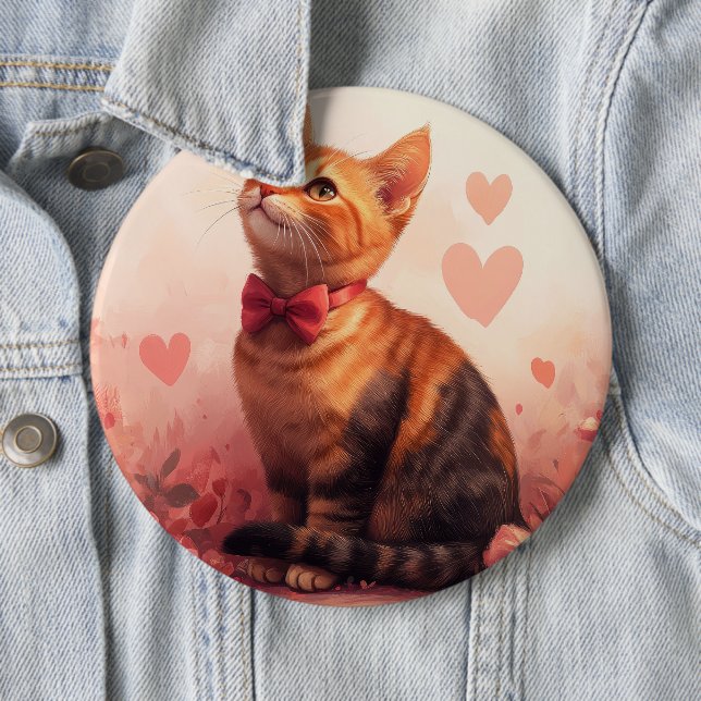Badge Rond 15,2 Cm Chat abyssinien avec Rose - Saint Valentin (En situation)