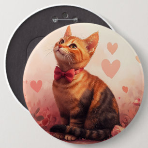 Badge Rond 15,2 Cm Chat abyssinien avec Rose - Saint Valentin