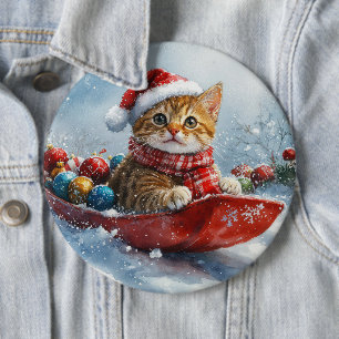 Badge Rond 15,2 Cm Chat abyssinien en sledge laissez-le neiger Noël