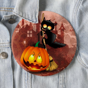 Badge Rond 15,2 Cm Chat effrayé par Citrouille Fun Halloween caractèr