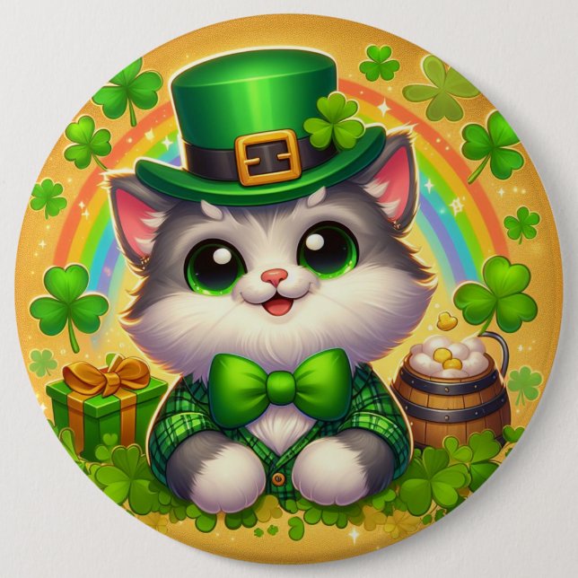 Badge Rond 15,2 Cm Chat mignon/chaton Saint Patrick's Day (Devant)
