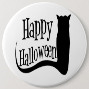 BADGE ROND 15,2 CM CHAT NOIR "HAPPY HALLOWEEN"