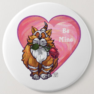 Badge Rond 15,2 Cm Chat roux pour la Saint-Valentin