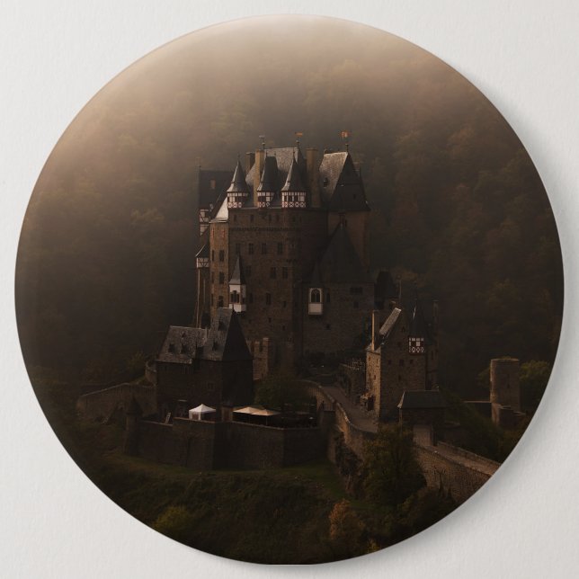 Badge Rond 15,2 Cm Château d'Eltz de Burg dans le brouillard de matin (Devant)