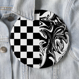 Badge Rond 15,2 Cm Chèques et tourbillons - Noir et Blanc