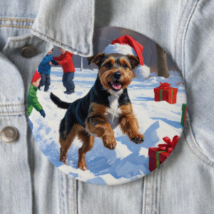 Badge Rond 15,2 Cm Chesapeake Bay Retriever Neige avec Chapeau de Noë