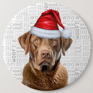Badge Rond 15,2 Cm Chesapeake Père Noël Dog sur Woof Arrière - plan