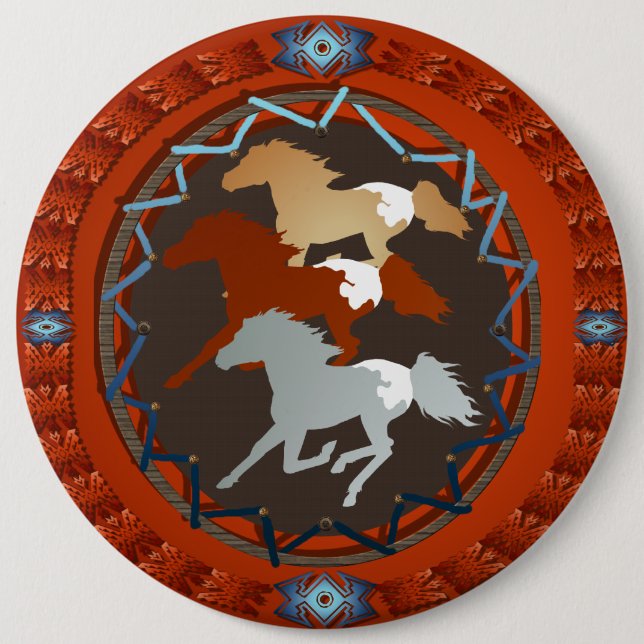 Badge Rond 15,2 Cm Cheval et Bouclier-Bouton (Devant)