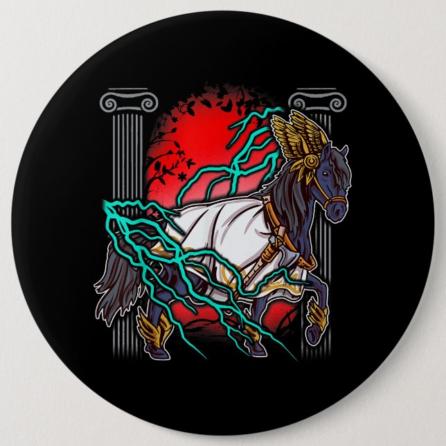Badge Rond 15,2 Cm Cheval Mythes Grecs Zeus Dieux Anciens Equine Ligh (Devant)