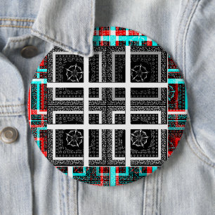 Badge Rond 15,2 Cm Chic Damier Graphisme Noir, Blanc & Rouge Art Des