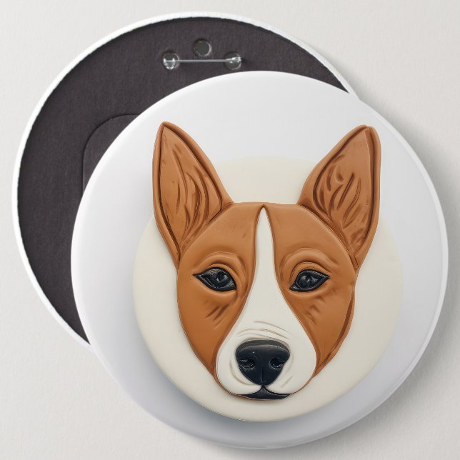 Badge Rond 15,2 Cm Chien Basenji Inspiré de la 3D (Devant & derrière)