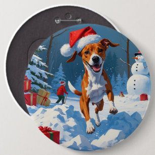 Badge Rond 15,2 Cm Chien Basenji Jouant dans la Scène hivernale ennei