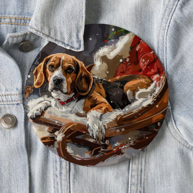 Badge Rond 15,2 Cm Chien Beagle Noël Festif (En situation)